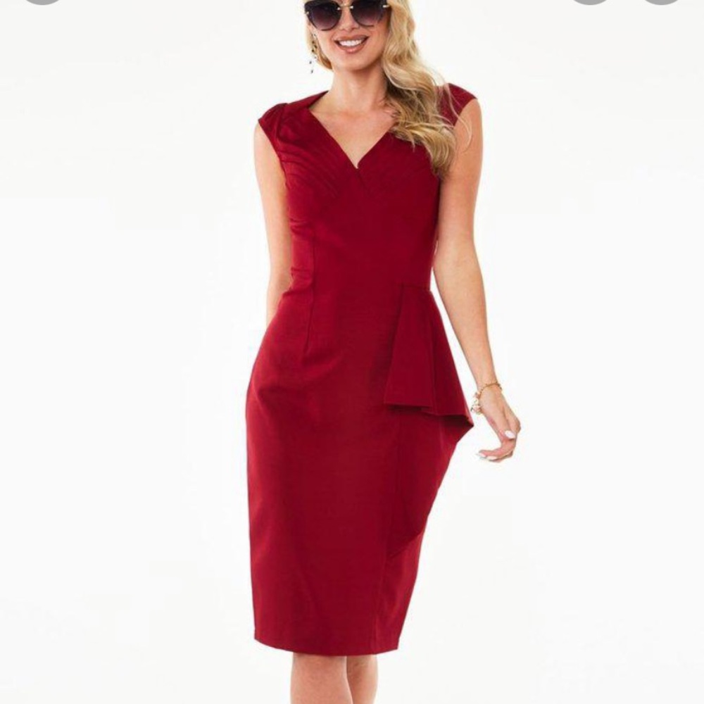 Voodoo Vixen Khloe 40s 50s Wiggle Dress Burgundy L